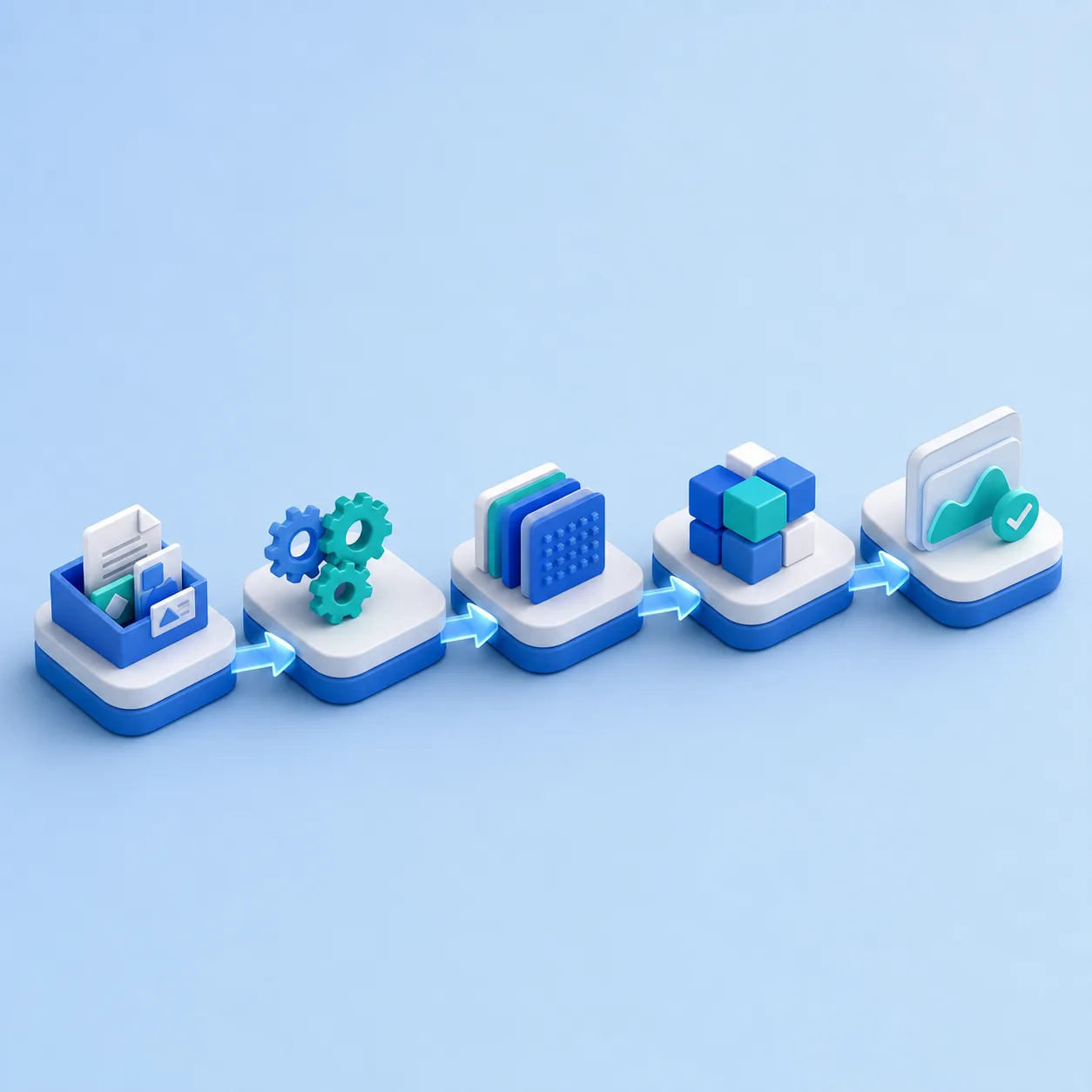 五個工具模組排成流水線管線