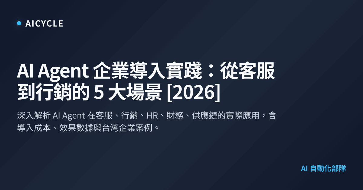 AI Agent 企業導入實踐：從客服到行銷的 5 大場景 [2026] | AICycle